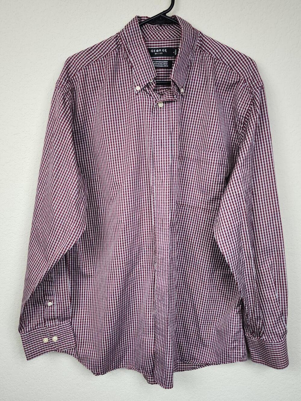 George Men's Long Sleeve Button-Up Shirt Size L 42/44 Red G-